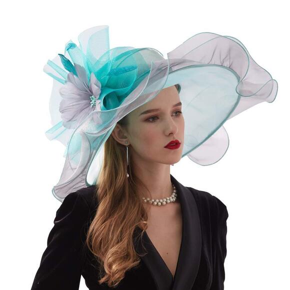 Women Organza Church Derby Hat Wide Brim Sun Hats For Wedding Tea 8283 - Picture 3 of 5
